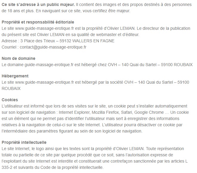 Mentions Légales du Site Guide Massage Erotique